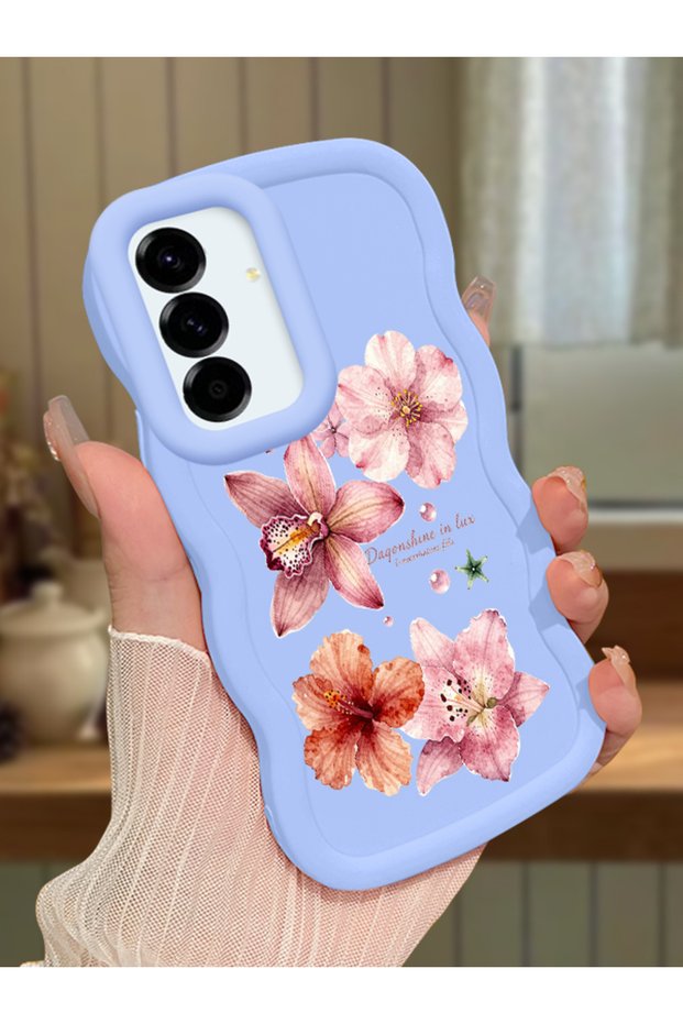 Samsung Galaxy A36 5g Compatible Case Camera Protector Blue Silicone Couple Phone Case Floral Pattern