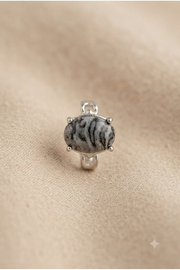 Zebra Jasper Natural Stone Alloy Single Stone Ring