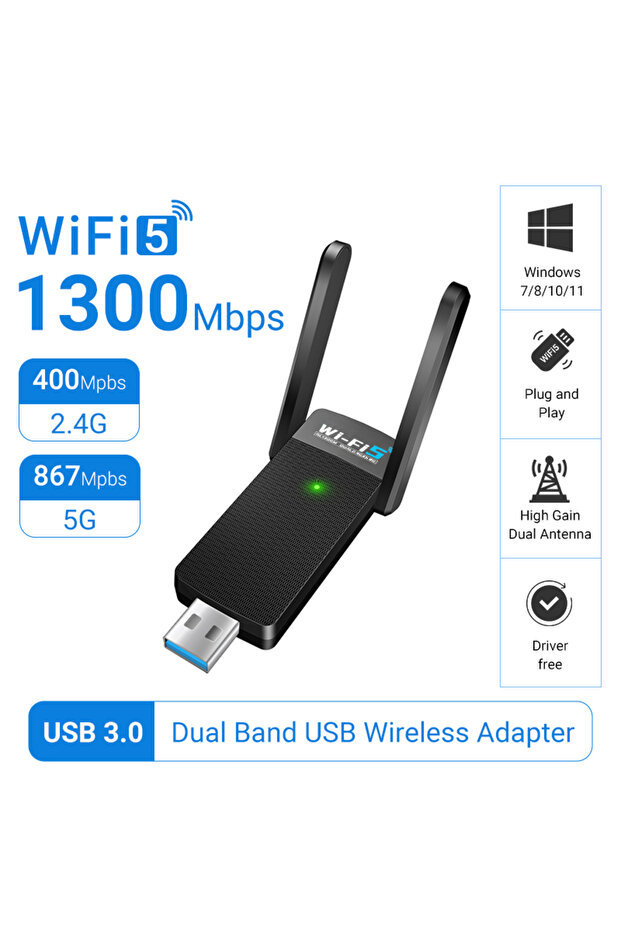 WIFI5 AC1800 WALRAM 1300Mbps USB WiFi Adapter AC1300 WiFi 5 Ethernet Network Card Dual Band 5G 2.4G