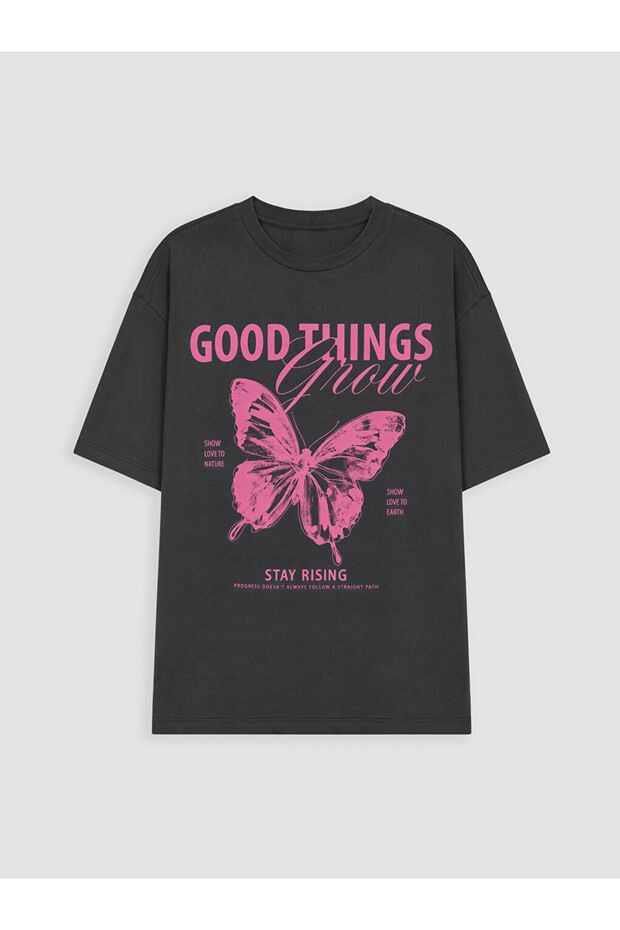 Esvab • Modern & Distinctive Zero Roba Collar Butterfly Printed Girls' T-Shirt