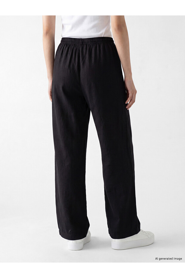 Black Women's Linen Blend Trousers with Elastic Waist