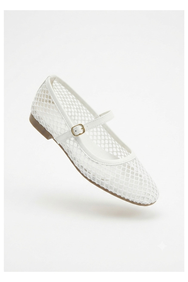 Junay White Mesh Daily Comfortable Ballerinas