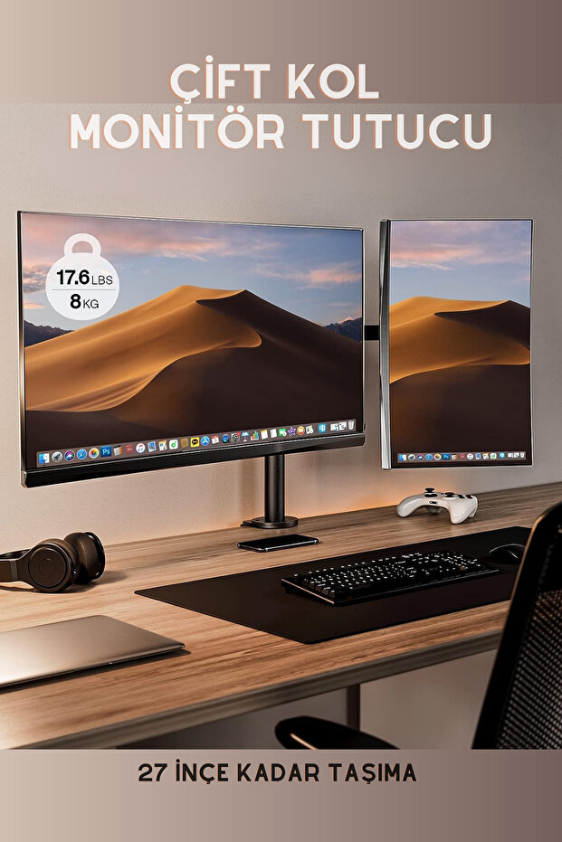 14-32 Inch Dual Arm Monitor Holder Vesa Compatible Adjustable Desktop Stand