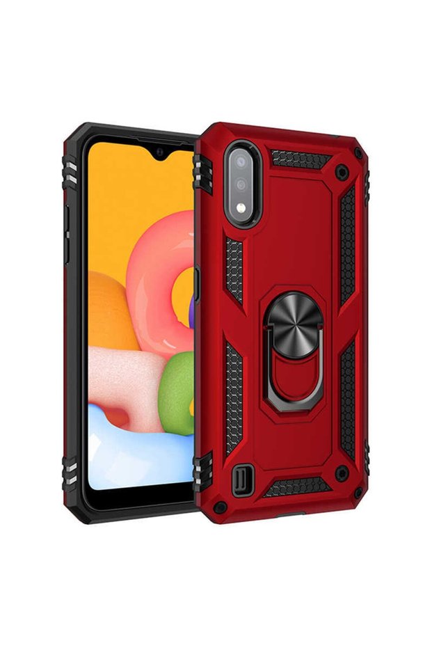 Samsung Galaxy A01 Case Ultra Protection Shock Absorbing Tank Rugged Very Rugged Silicone Cover-Red