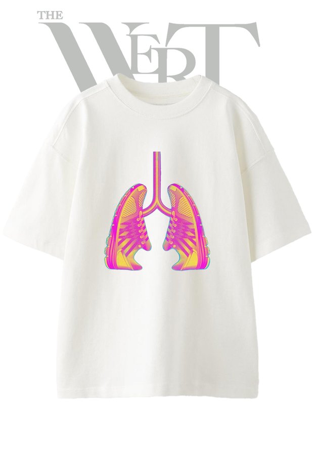 Lungs Sneakers Design Printed Unisex White Oversize T-Shirt