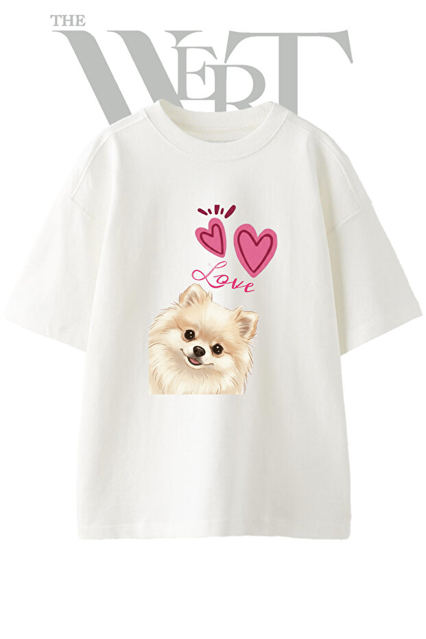Pomeranian Love Design Printed Unisex White Oversize T-Shirt