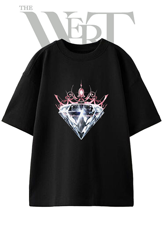 Diamond Crown Design Printed Unisex Black Oversize T-Shirt