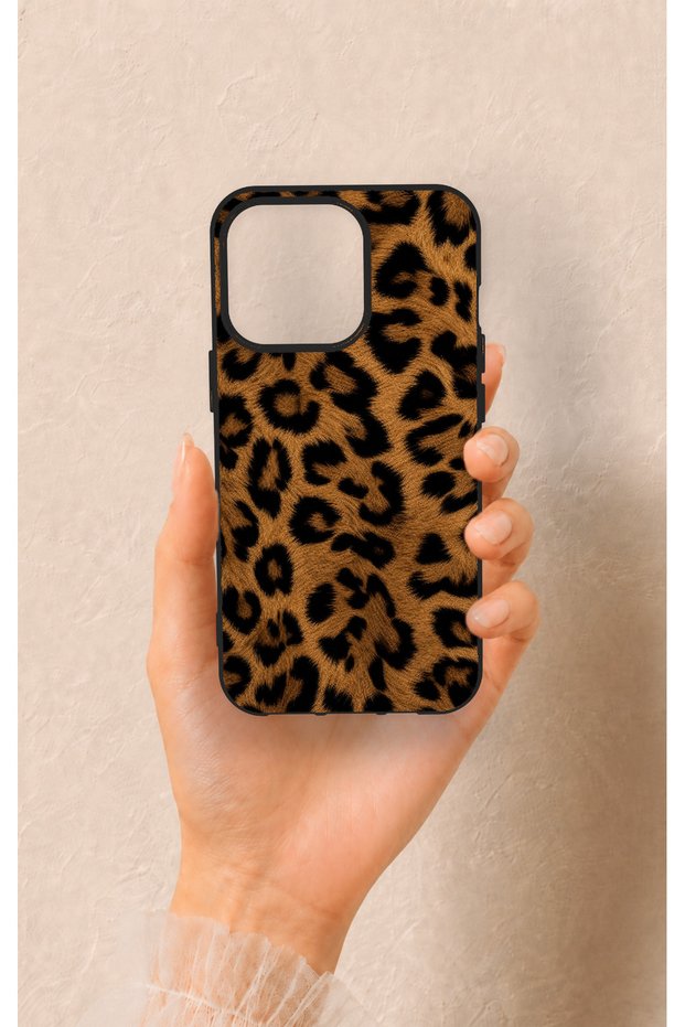 iPhone 13 Pro Compatible Dark Leopard Leather Pattern Silicone Case