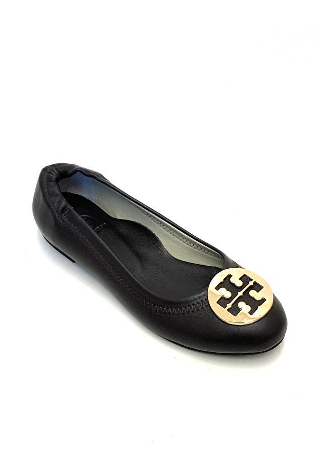 Genuine Leather Ballet Flats with Metal Buckle