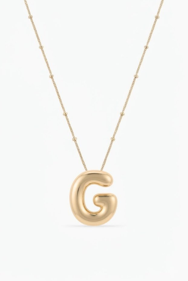 Women's Steel Curved Balloon Letter Figured Ball Chain Letter Necklace