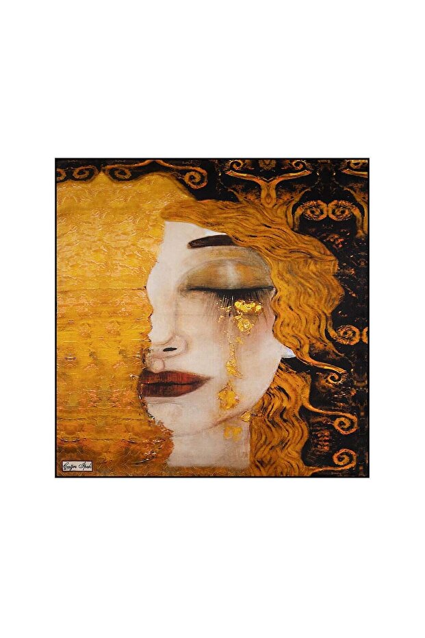 Golden Crying Woman Pattern Silk Handkerchief Scarf Dg9781-Orj