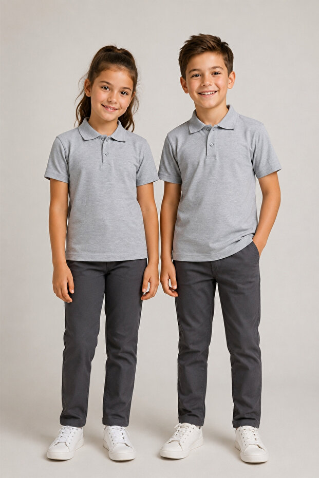Unisex Girls Boys Polo Collar Buttoned Short Sleeve Cotton Basic T-Shirt Daily School Comfortable Cut T-Shirt