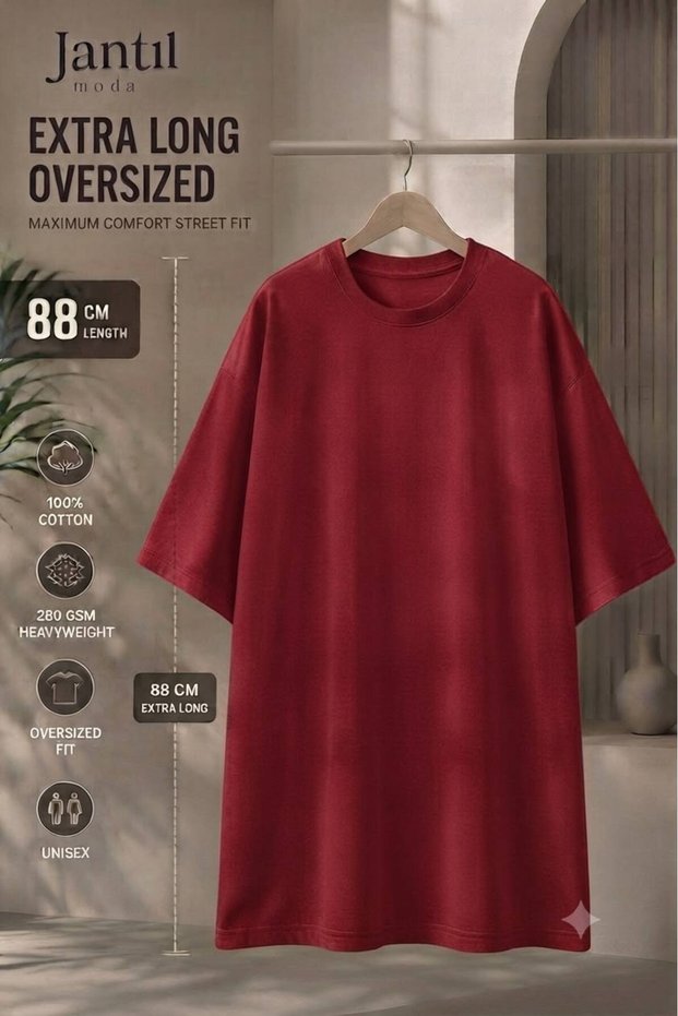 Women's Oversize Cut Printed Long Tunic T-Shirt - Crew Neck