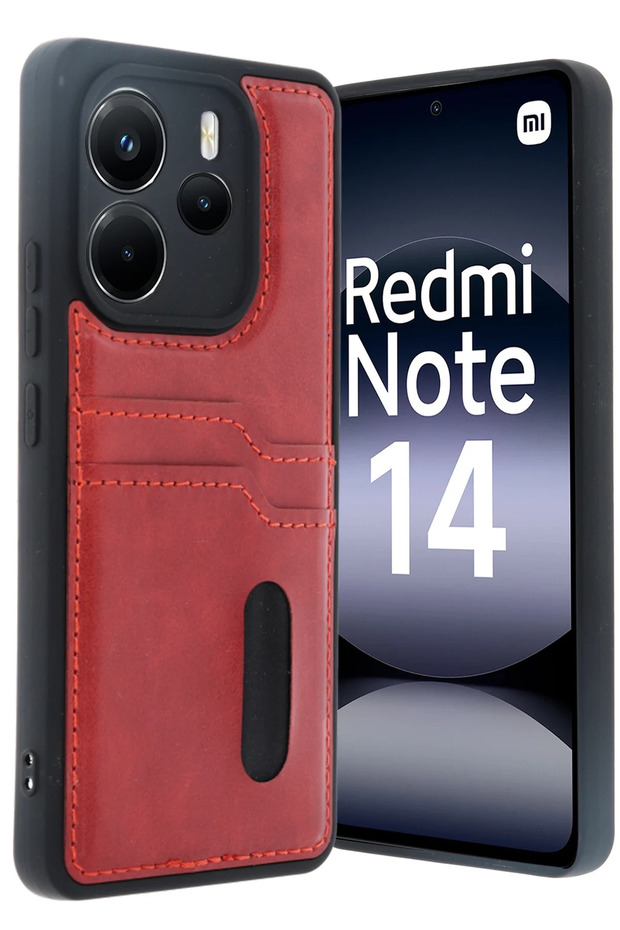 Aconcept Redmi Note 14 4g Case Sara Leather Case with Business Card Holder (112650) - Red