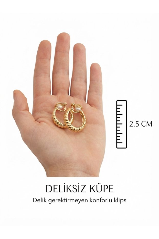 Non-Perforated Clip-On Women's Earrings - Serrated Hoop Earrings