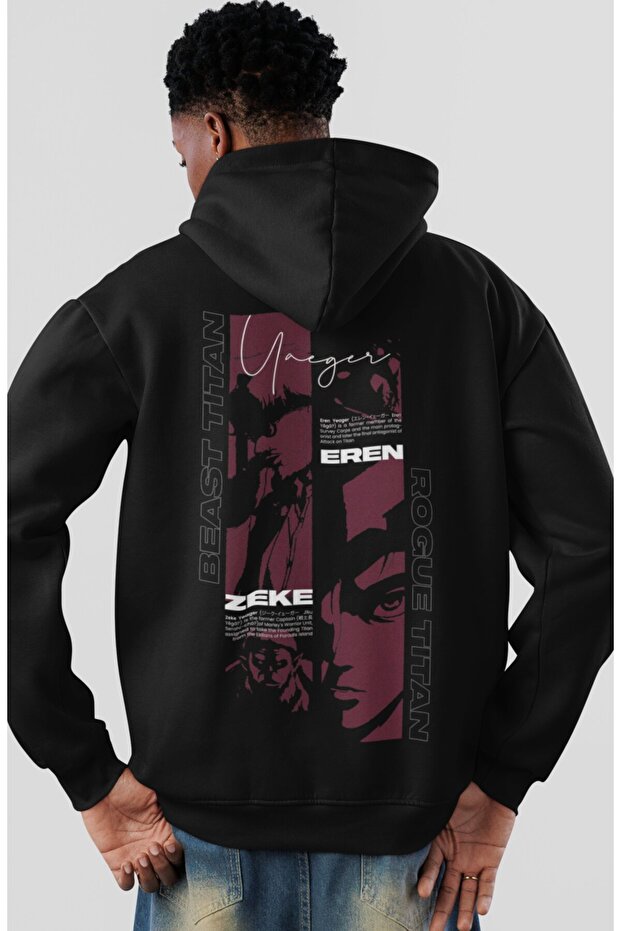 Eren Yeager Zeke Yeager Attack on Titan Anime Back Printed Unisex Oversize Combed Cotton Hoodie