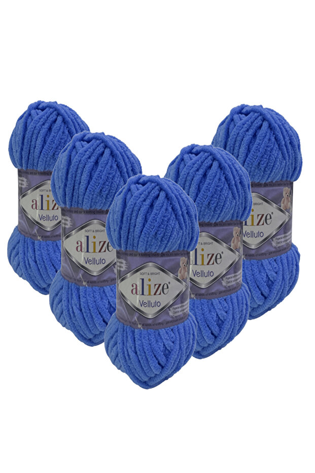 Velluto 5 Pieces Velvet 289 Medium Blue Color Hand Knitting Yarn