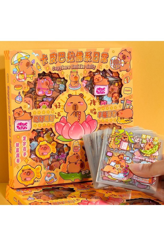 MINISO B 100Pcs Kawaii Sanrio Stickers Box Cute Cartoon Waterproof PET Decals for Kids Girls DIY Guk