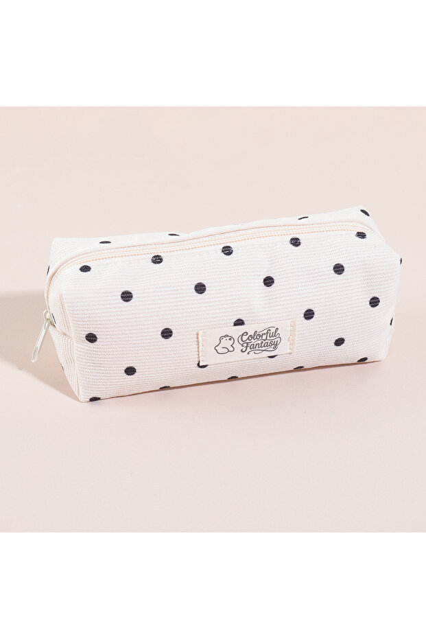 Beige Cute Polka Dot Pencil Case for School & Office Zipper Pouch Organizer for Pens,Pencils,Makeup