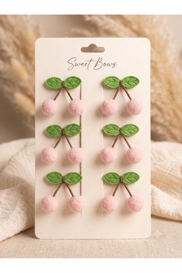 Set of 6 Cherry Figured Hair Clips for Baby Girls