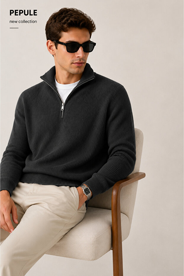 Men's Premium Half-Zip Ribbed Knit Sweater