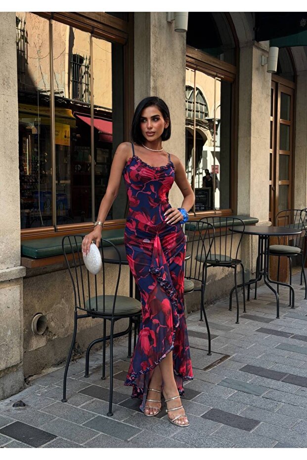 Women's Ruffled Adjustable Strap Tulle Dress