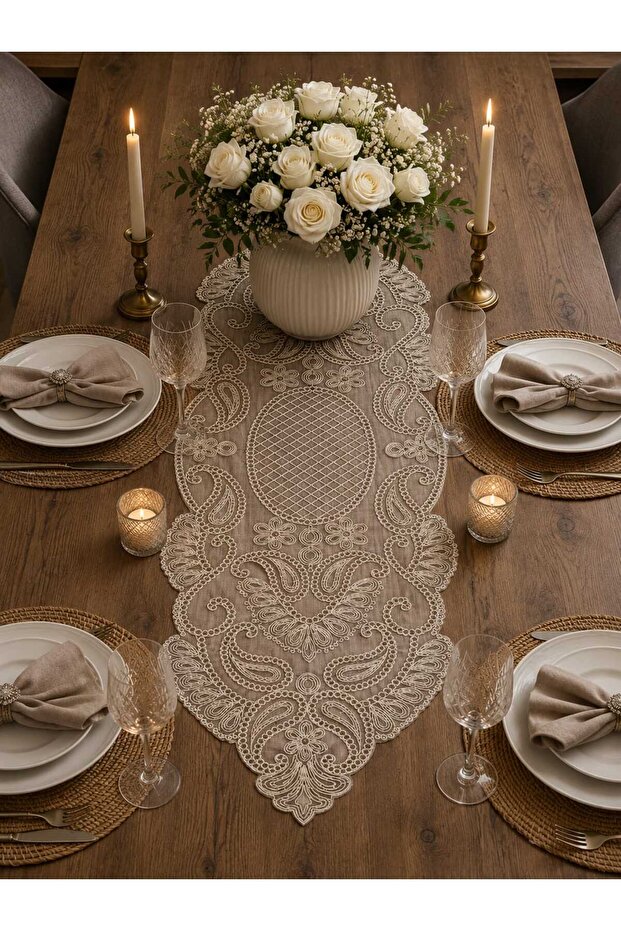 Luna Mink Lace Runner/Table-Console Cover 35X105 cm