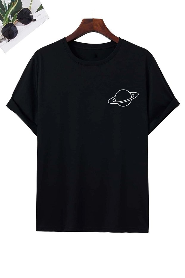 Women's Black Figure Saturn Printed Oversize T-Shirt