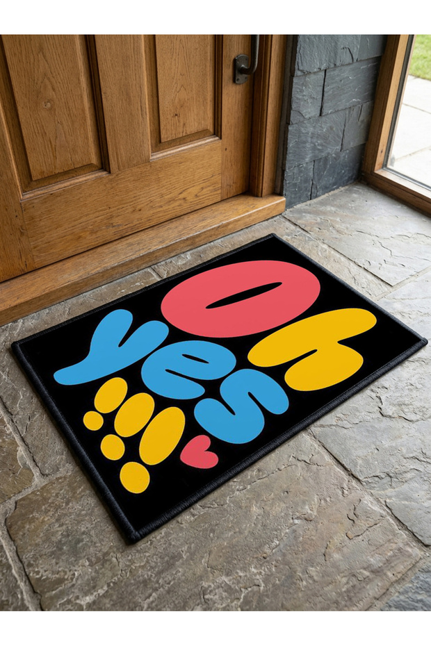 Non-Slip Sole Positive Energy Themed Washable Door Front-Bathroom Mat 40X60 cm
