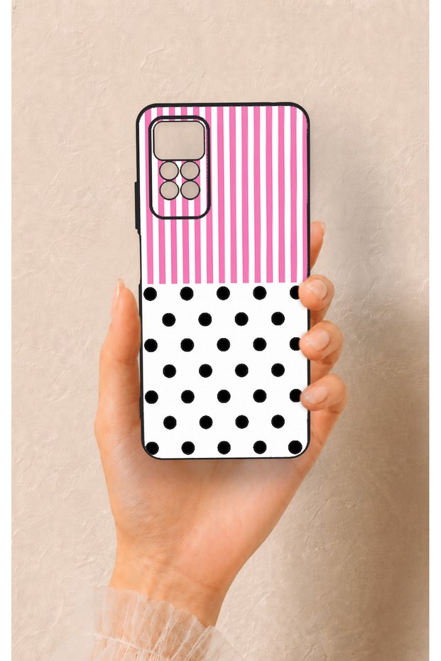 Redmi Note 11 Pro 4g Compatible Pink Striped Polka Dot Patterned Silicone Case