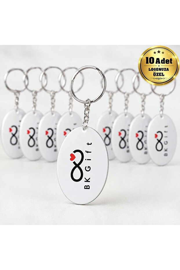 10 Pieces of 5X3.5 cm Double-Sided Printed White Metal Oval Keychains with Your Logo