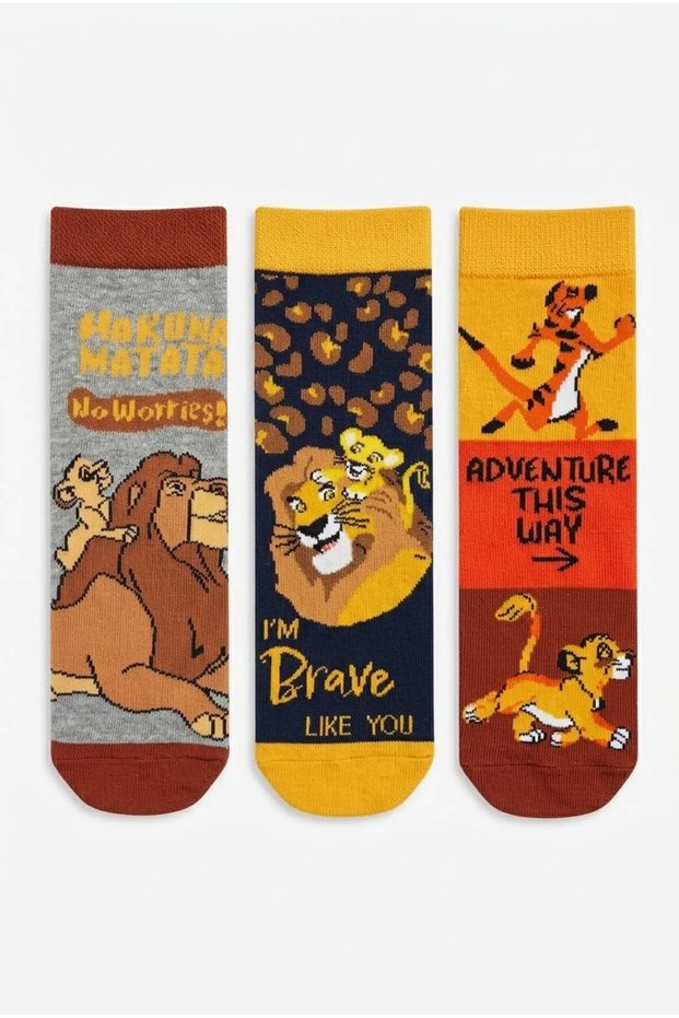 Licensed Lion King 3-Piece Boys Girls Children's Socks Cotton Socks Daily Socks Gift Socks Cute Hero Socks School Socks As21580