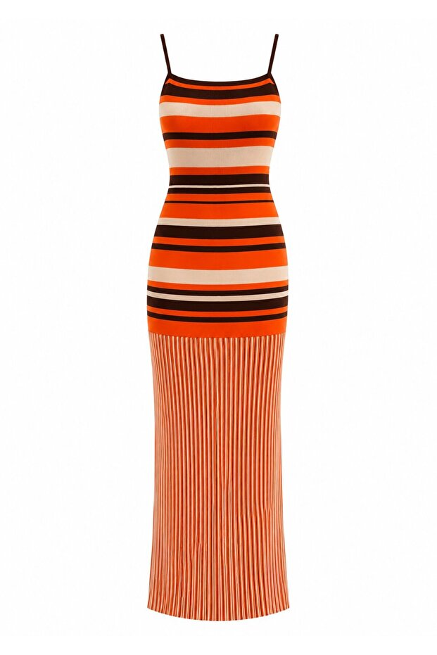 Orange Strappy Slim Knit Dress - 1629