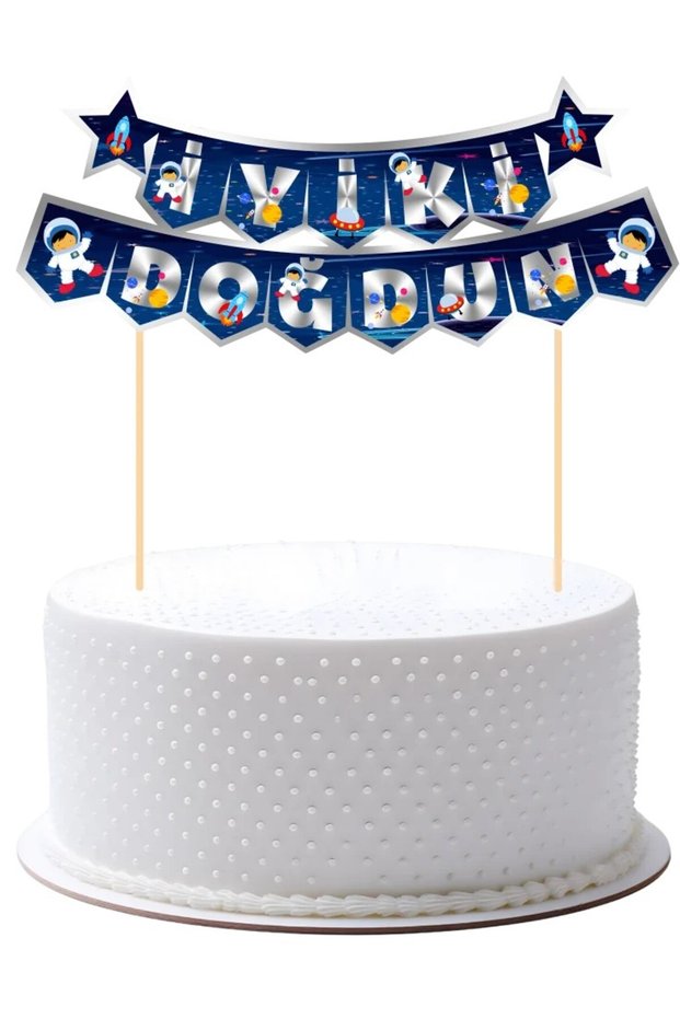 Space Themed Happy Birthday Cake Topper – Astronaut and Rocket Concept Cake Topper, Birthday Cake Decoration