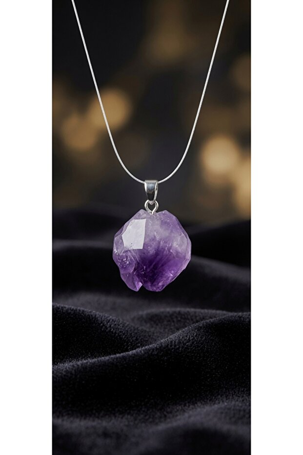 Amethyst Stone Necklace (Natural Cut, 1.5-2cm Stone Guarantee)