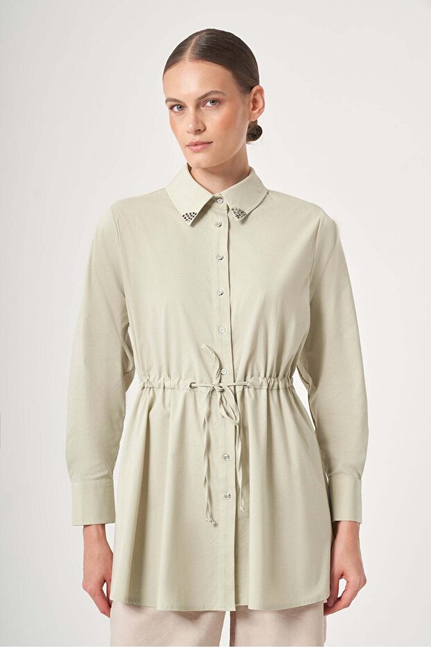 Women's Collared Knitwear Poplin Shirt Mint 31444