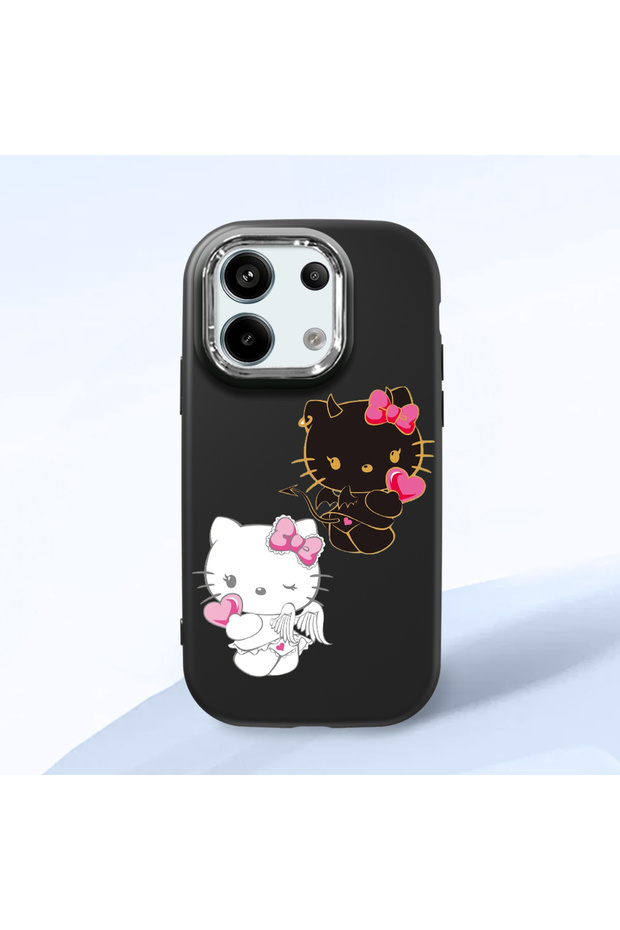 Redmi Note 13 Pro 5g Compatible Case with Camera Protector Black Silicone Couple Phone Case with Kitty Pattern