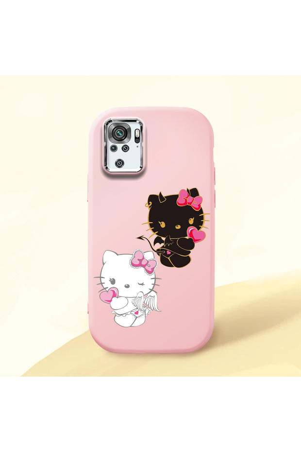 Redmi Note 10 4g Compatible Case with Camera Protection Pink Silicone Couple Phone Case with Kitty Pattern
