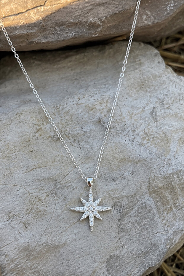 Silver Color Zircon Stone Women's Necklace with Pole Star Figure