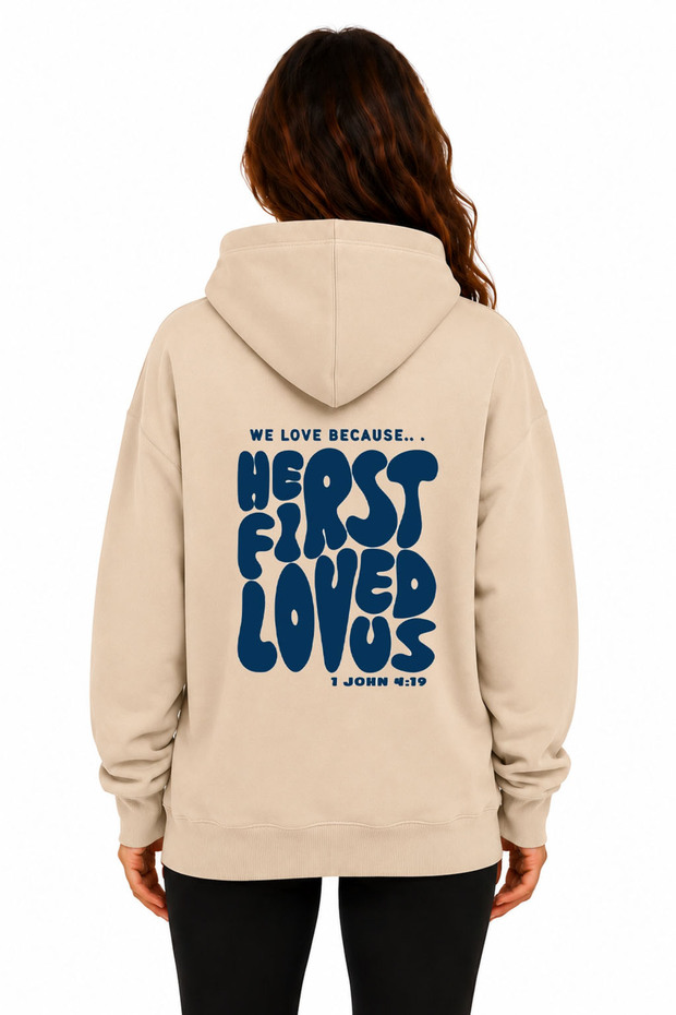 First Love Back Printed Hooded 2 Thread Raster Printed Sweatshirt