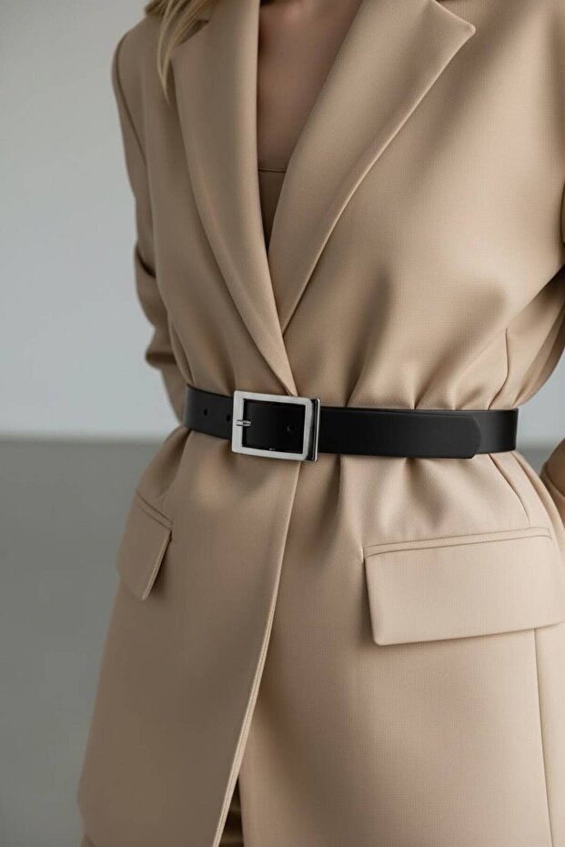 Thin Rectangular Gold Buckle, Thin Women's Belt, Pants Belt, Jacket Belt, Dress Belt - Width: 2 Cm, Buckle Length: 6 cm