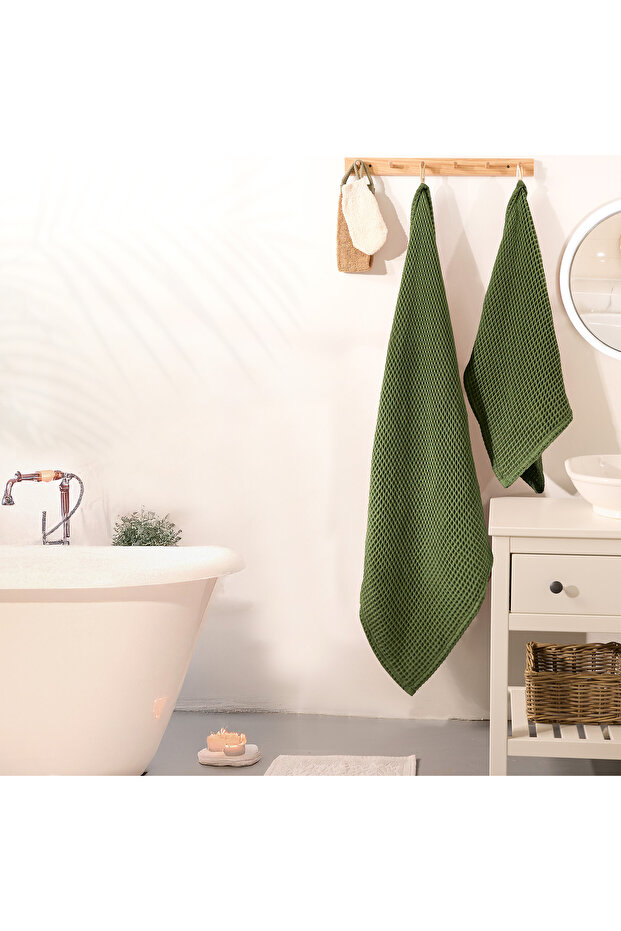 Waffle Bath Towel Set 100% Cotton - High Absorbent Honeycomb Textured Large Size Bath and Hand Face Towel Set