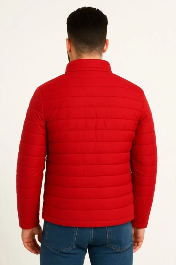 Men's Micro Water Repellent Quilted B Printed Lined Zippered Bomber Jacket - Red