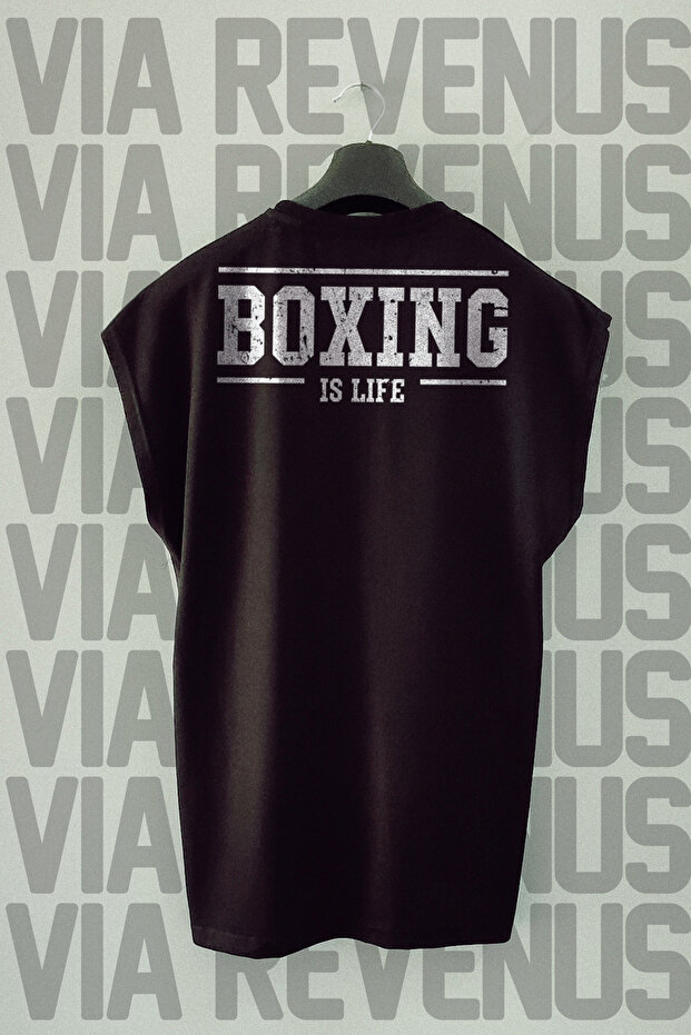 Boxing Is Life Back Printed Zero Sleeve Crew Neck Sports Tshirt