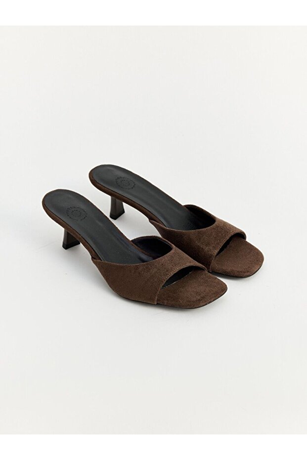 Lcw Steps Brown Suede Look Blunt Toe Women's Heeled Slippers