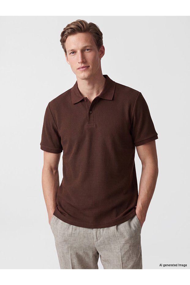 Vizyon New Season Brown Polo Collar Men's Pique T-Shirt