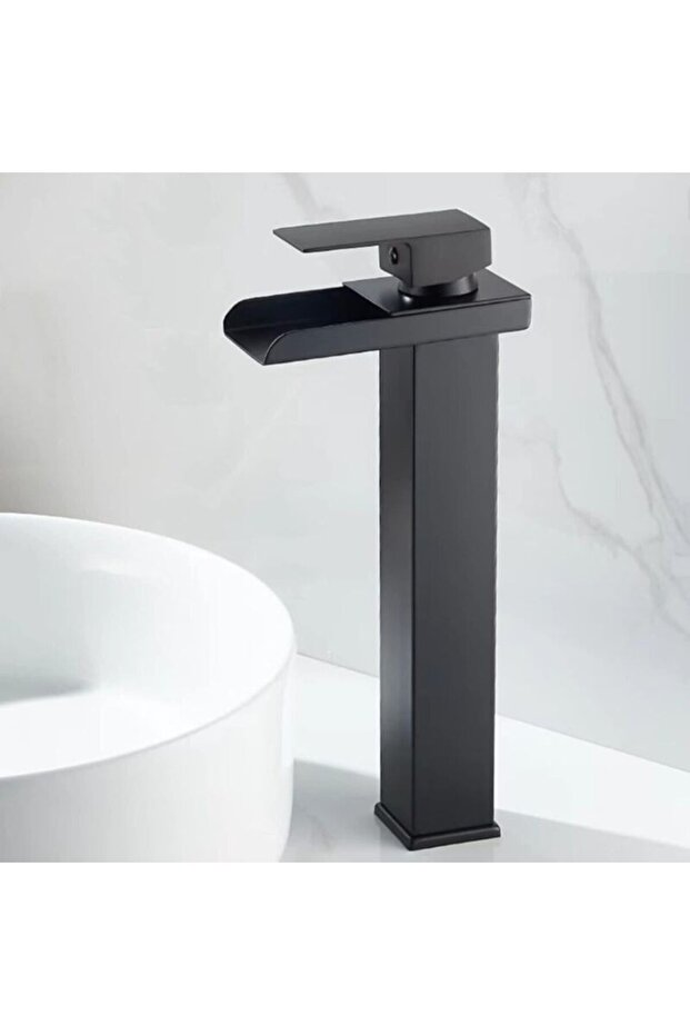 Black waterfall-style basin faucet, stainless steel waterfall-style basin faucet, single-hole single-handle basin faucet.