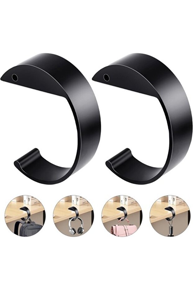 2-Pack Black Metal Desktop Portable Bag Headphone Stand Hanging Hooks
