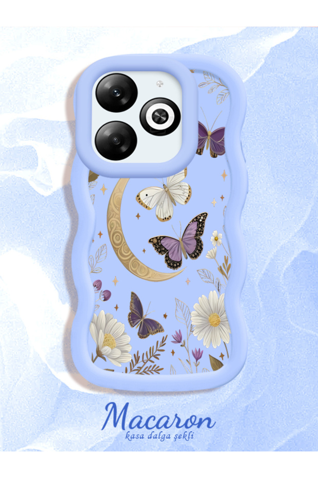 Infinix Hot 40I Compatible Wavy Frame Moon Butterfly and Flower Pattern Silicone Phone Case