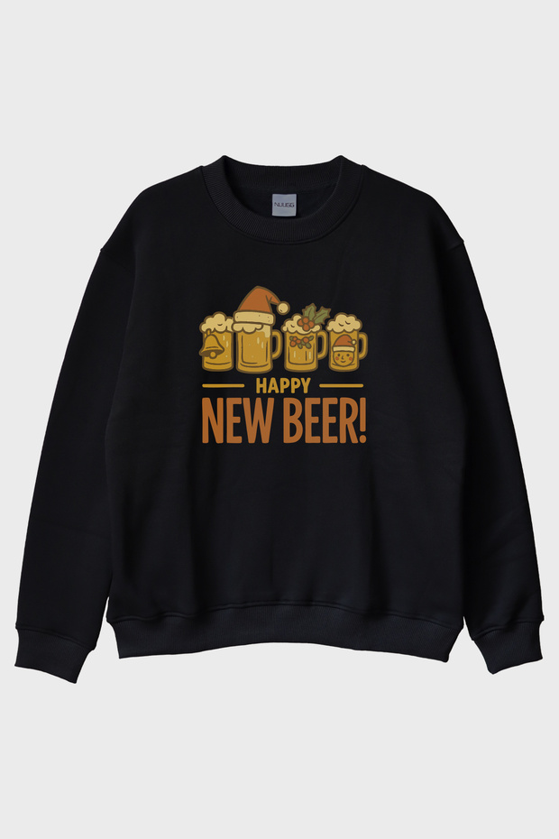 سويت شيرت Happy New Beer ذو الرقبة الدائرية باللون الأسود